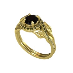 İkili Vigo Yaprak Yüzük - Siyah zirkon ve peridot 14 ayar altın yüzük #5xp9rn