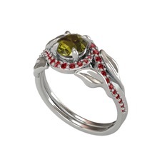 İkili Vigo Yaprak Yüzük - Peridot ve garnet 18 ayar beyaz altın yüzük #661mg7