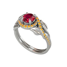 Rodolit garnet ve sitrin 8 ayar beyaz altın yüzük