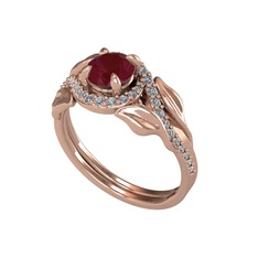İkili Vigo Yaprak Yüzük - Kök yakut ve pırlanta 925 ayar rose altın kaplama gümüş yüzük (0.76 karat) #6mj72r