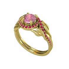 Pembe kuvars ve rodolit garnet 14 ayar altın yüzük