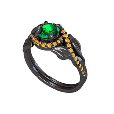 İkili Vigo Yaprak Yüzük - Yeşil kuvars ve sitrin 925 ayar siyah rodyum kaplama gümüş yüzük #9a6e5q