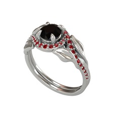 İkili Vigo Yaprak Yüzük - Siyah zirkon ve garnet 18 ayar beyaz altın yüzük #9b6t5t