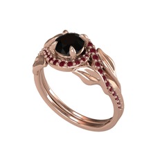 İkili Vigo Yaprak Yüzük - Siyah zirkon ve kök yakut 925 ayar rose altın kaplama gümüş yüzük #9ymfff