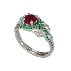 İkili Vigo Yaprak Yüzük - Kök yakut ve yeşil kuvars 14 ayar beyaz altın yüzük #9zvgn6