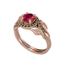 İkili Vigo Yaprak Yüzük - Rodolit garnet ve peridot 8 ayar rose altın yüzük #ar6ce5