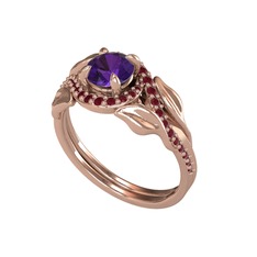 İkili Vigo Yaprak Yüzük - Ametist ve kök yakut 18 ayar rose altın yüzük #axjbmh