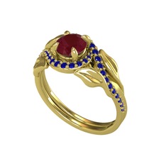 İkili Vigo Yaprak Yüzük - Kök yakut ve lab safir 14 ayar altın yüzük #az1nej