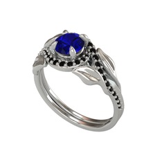 Lab safir ve siyah zirkon 18 ayar beyaz altın yüzük