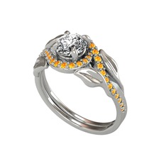 Swarovski ve sitrin 8 ayar beyaz altın yüzük