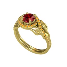 İkili Vigo Yaprak Yüzük - Garnet ve sitrin 18 ayar altın yüzük #c8tuxl