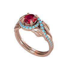 İkili Vigo Yaprak Yüzük - Rodolit garnet ve akuamarin 18 ayar rose altın yüzük #cmvvbq