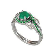 İkili Vigo Yaprak Yüzük - Kök zümrüt ve yeşil kuvars 8 ayar beyaz altın yüzük #fdikdl