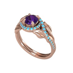 İkili Vigo Yaprak Yüzük - Ametist ve akuamarin 14 ayar rose altın yüzük #flgto2