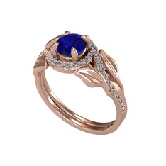 İkili Vigo Yaprak Yüzük - Lab safir ve beyaz zirkon 925 ayar rose altın kaplama gümüş yüzük #h6rdwt