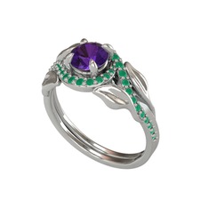 İkili Vigo Yaprak Yüzük - Ametist ve kök zümrüt 14 ayar beyaz altın yüzük #ho3ydn
