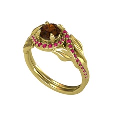 Dumanlı kuvars ve rodolit garnet 18 ayar altın yüzük