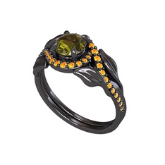 İkili Vigo Yaprak Yüzük - Peridot ve sitrin 925 ayar siyah rodyum kaplama gümüş yüzük #i830ah