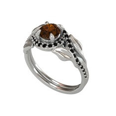 İkili Vigo Yaprak Yüzük - Dumanlı kuvars ve siyah zirkon 14 ayar beyaz altın yüzük #ipafop