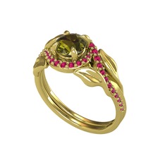 Peridot ve rodolit garnet 18 ayar altın yüzük