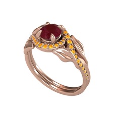 İkili Vigo Yaprak Yüzük - Kök yakut ve sitrin 14 ayar rose altın yüzük #j0zcvh