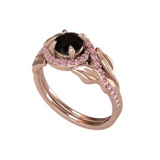 Siyah zirkon ve pembe kuvars 14 ayar rose altın yüzük