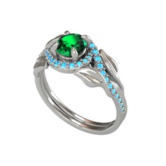 İkili Vigo Yaprak Yüzük - Yeşil kuvars ve akuamarin 8 ayar beyaz altın yüzük #jv76t7