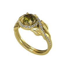 İkili Vigo Yaprak Yüzük - Peridot ve swarovski 18 ayar altın yüzük #k8r9mr