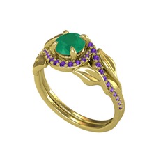 İkili Vigo Yaprak Yüzük - Kök zümrüt ve ametist 925 ayar altın kaplama gümüş yüzük #lbumrb