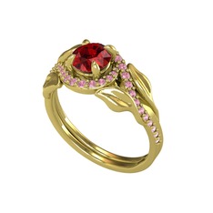 İkili Vigo Yaprak Yüzük - Garnet ve pembe kuvars 14 ayar altın yüzük #lf95in