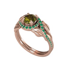 İkili Vigo Yaprak Yüzük - Peridot ve kök zümrüt 14 ayar rose altın yüzük #me1nx6