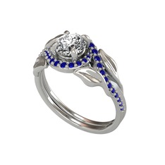 Pırlanta ve lab safir 925 ayar gümüş yüzük (0.92 karat)