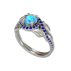 Akuamarin ve lab safir 18 ayar beyaz altın yüzük