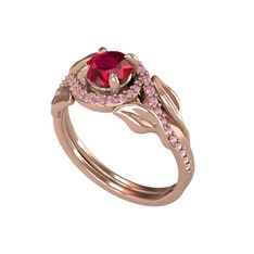 Rodolit garnet ve pembe kuvars 925 ayar rose altın kaplama gümüş yüzük