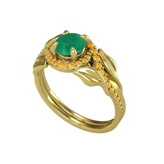 İkili Vigo Yaprak Yüzük - Kök zümrüt ve sitrin 8 ayar altın yüzük #oey4p2