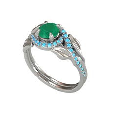 İkili Vigo Yaprak Yüzük - Kök zümrüt ve akuamarin 8 ayar beyaz altın yüzük #rpqbsk