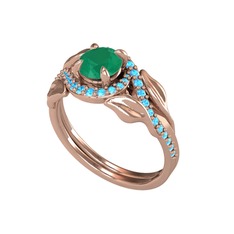 İkili Vigo Yaprak Yüzük - Kök zümrüt ve akuamarin 14 ayar rose altın yüzük #rwgawd