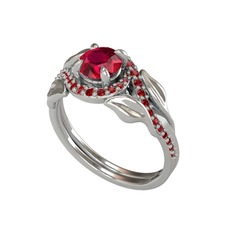 İkili Vigo Yaprak Yüzük - Rodolit garnet ve garnet 18 ayar beyaz altın yüzük #s2pyk9