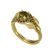 Peridot ve dumanlı kuvars 14 ayar altın yüzük