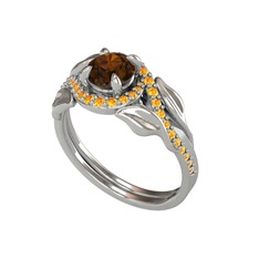 Dumanlı kuvars ve sitrin 8 ayar beyaz altın yüzük