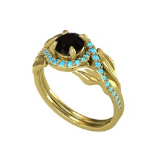 İkili Vigo Yaprak Yüzük - Siyah zirkon ve akuamarin 8 ayar altın yüzük #su85fg