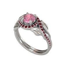 Pembe kuvars ve kök yakut 8 ayar beyaz altın yüzük