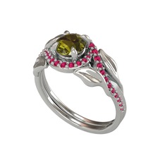 İkili Vigo Yaprak Yüzük - Peridot ve rodolit garnet 925 ayar gümüş yüzük #t3z39c