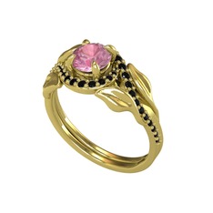 Pembe kuvars ve siyah zirkon 8 ayar altın yüzük