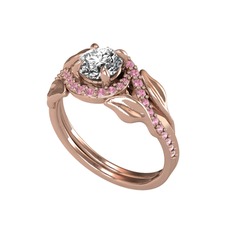 İkili Vigo Yaprak Yüzük - Swarovski ve pembe kuvars 925 ayar rose altın kaplama gümüş yüzük #th43ed