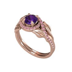 Ametist ve pembe kuvars 14 ayar rose altın yüzük