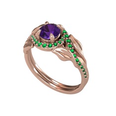 İkili Vigo Yaprak Yüzük - Ametist ve yeşil kuvars 14 ayar rose altın yüzük #u65odr