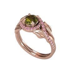 İkili Vigo Yaprak Yüzük - Peridot ve pembe kuvars 14 ayar rose altın yüzük #vpjwrs