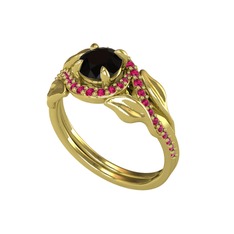 Siyah zirkon ve rodolit garnet 18 ayar altın yüzük