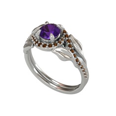 İkili Vigo Yaprak Yüzük - Ametist ve dumanlı kuvars 18 ayar beyaz altın yüzük #xdw6tr